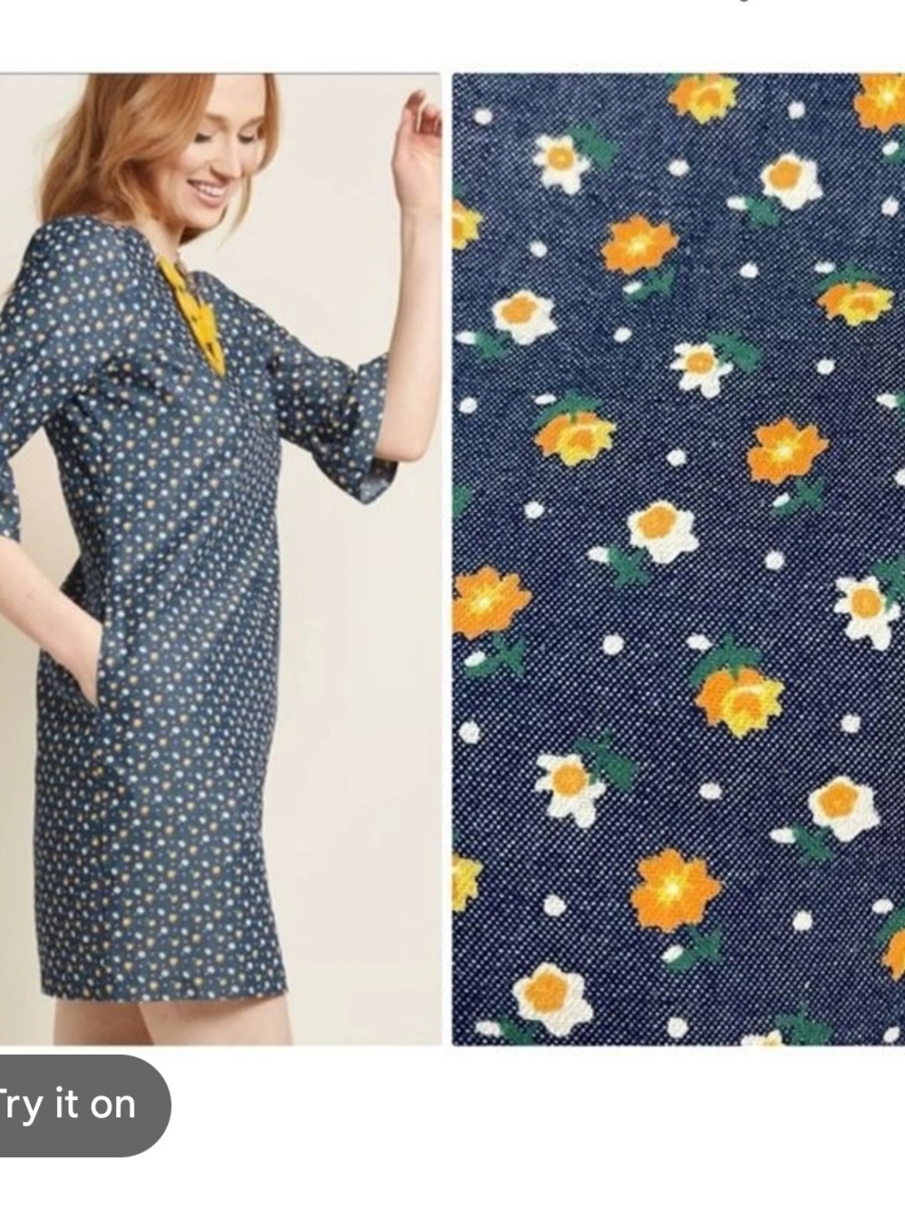 ModCloth Blue Midi Dress with Yellow Floral Print and Crisscross Back XL pockets